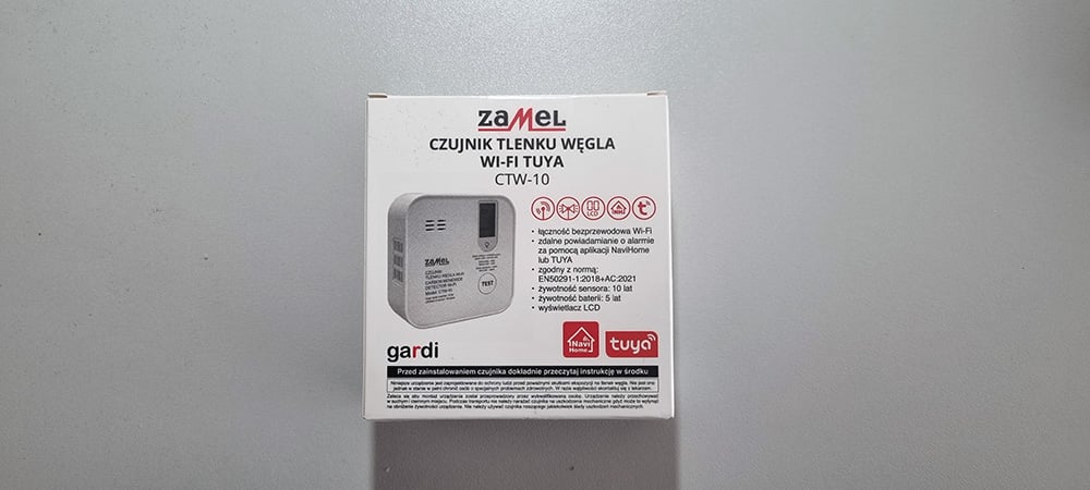 Czujnik tlenku węgla od firmy Zamel, model CTW-10, opakowanie