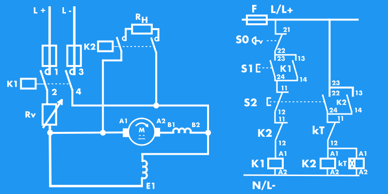 Schemat prądowy i sterowania do hamowania dynamicznego silnika prądu stałego