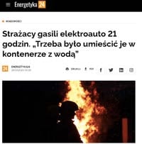 Energetyka news - strażacy gasili elektroauto 21 godzin