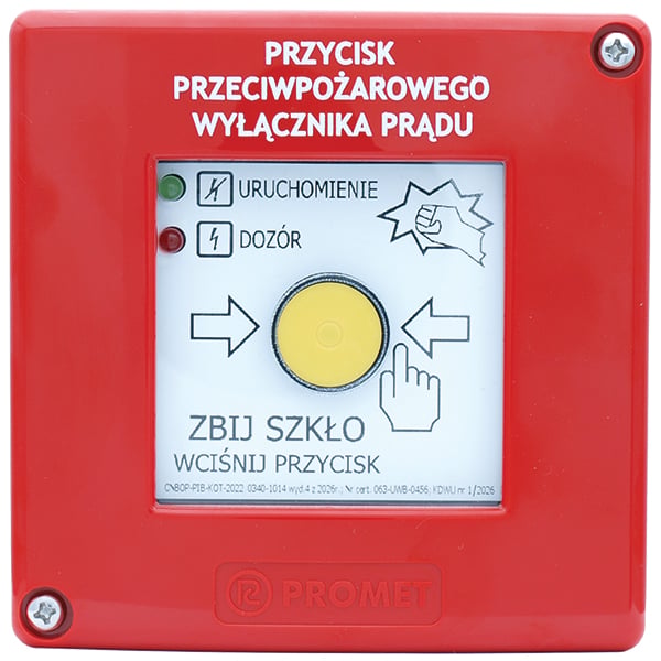 PPWP B – niezawodny przycisk przeciwpożarowego wyłącznika prądu dla nowoczesnych instalacji PPOŻ  z 5-letnią gwarancją producenta